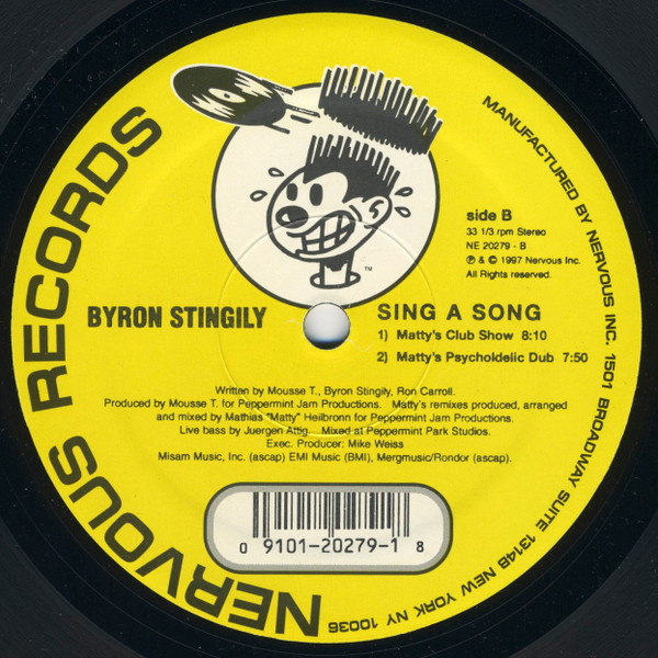 Byron Stingily - Sing A Song, Electronic, Garage House, House, 1997 - Nervous Records, US, Vinyl 1x 12", 33 ⅓ RPM