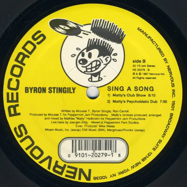 Byron Stingily - Sing A Song, Electronic, Garage House, House, 1997 - Nervous Records, US, Vinyl 1x 12", 33 ⅓ RPM