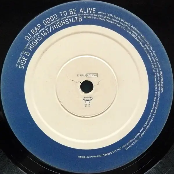 DJ Rap - Good To Be Alive, Electronic, Drum n Bass, House, 1998 - Higher Ground, UK, Vinyl 1x 12", 33 ⅓ RPM