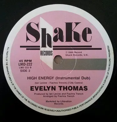 Evelyn Thomas - High Energy, Electronic, Funk / Soul, Disco, Hi NRG, 1984 - Shake Records (6), Australia, Vinyl 1x 12", 45 RP
