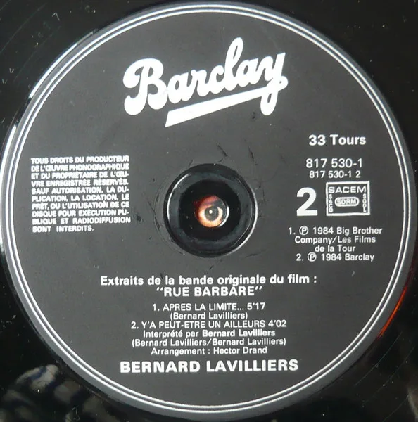 Album cover for Rue Barbare (Extraits De La Bande Originale Du Film Et "Midnight Shadows") by Bernard Lavilliers