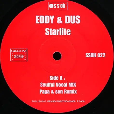 Eddy & Dus - Starlite (Remixes), Electronic, Deep House, House, 2000 - SSOH, France, Vinyl 1x 12", 33 ⅓ RPM