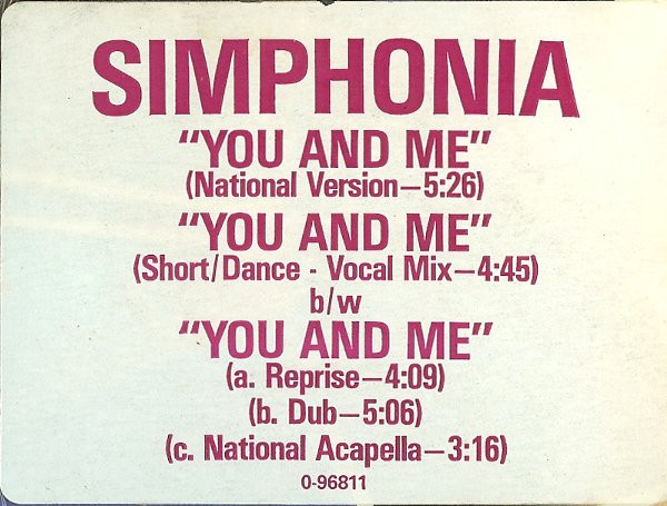 Simphonia - You And Me, Electronic, Garage House, 1986 - Atlantic, Cotillion, US, Vinyl 1x 12", 33 ⅓ RPM, Single