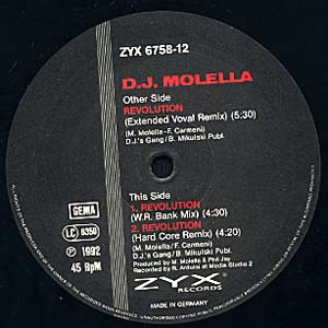 Molella - Revolution, Electronic, Euro House, Hardcore, Italodance, 1992 - ZYX Records, Germany, Vinyl 1x 12", Maxi-Single