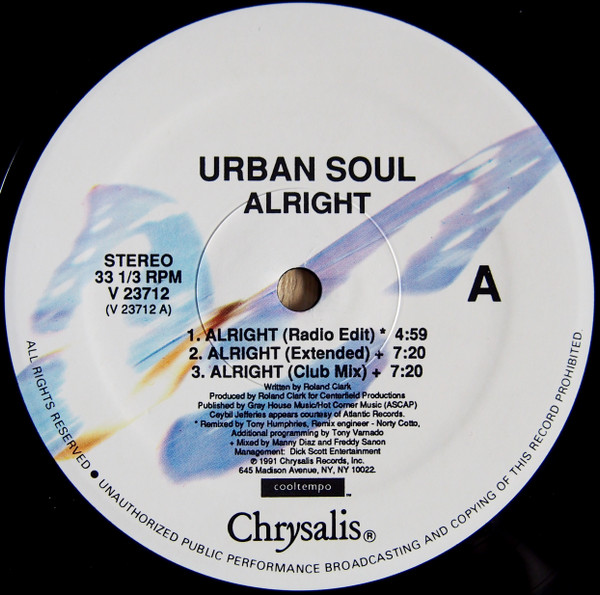 Urban Soul - Alright - 1991 - Deep House, Garage House - Chrysalis - Vinyl 1x 12", 33 ⅓ RPM, Stereo
