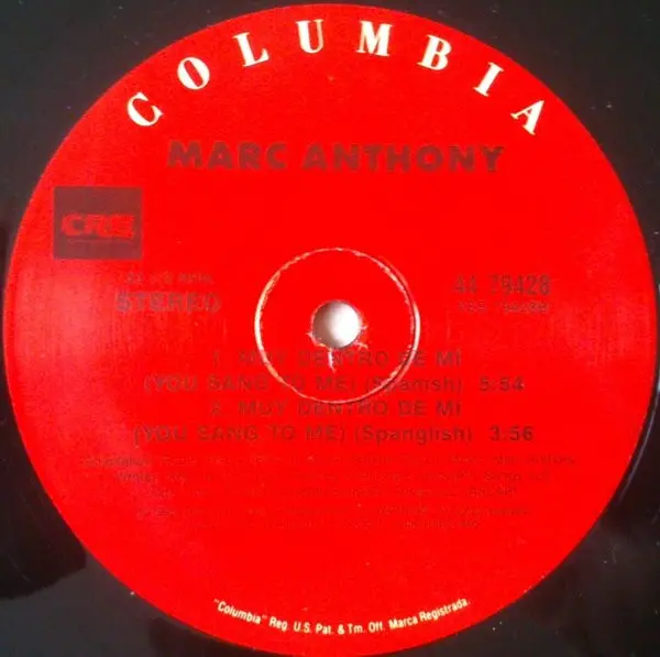 Marc Anthony - You Sang To Me, Funk / Soul, Pop, Ballad, Rhythm & Blues, 2000 - Columbia, US, Vinyl 1x 12", 33 ⅓ RPM