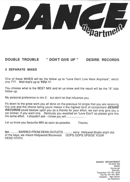 Album cover for Don't Give Up by Double Trouble