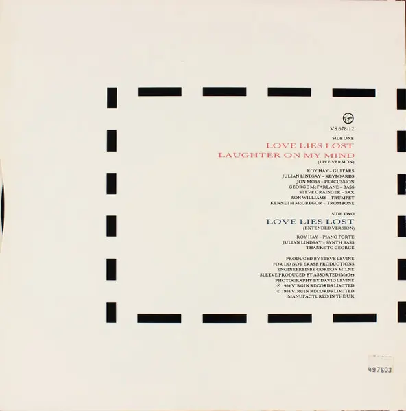 Helen Terry - Love Lies Lost - 1984 - Downtempo, Synth-pop - Virgin - Vinyl 1x 12", 45 RPM, Single