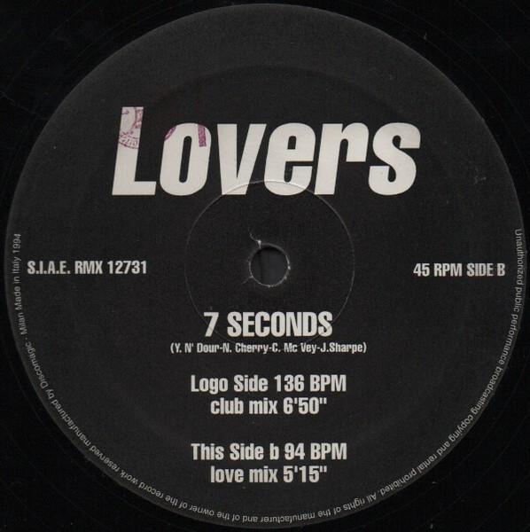 Lovers - 7 Seconds, Electronic, Downtempo, Euro House, 1994 - Remix Records (3), Italy, Vinyl 1x 12", 45 RPM