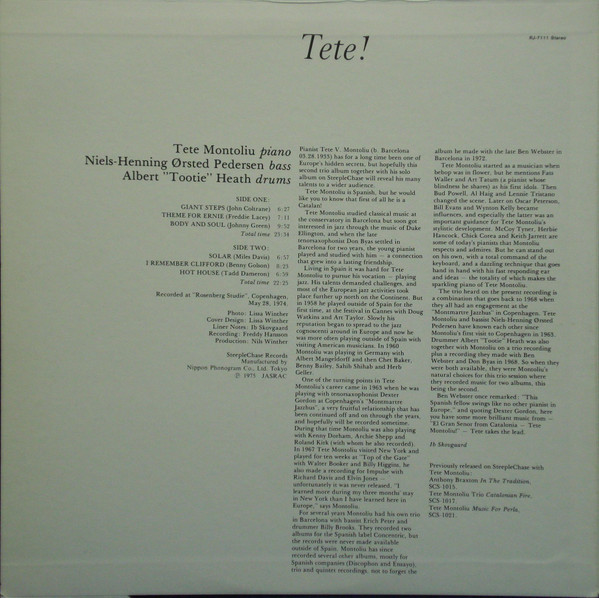 Tete Montoliu Trio - Tete!, Jazz, Bop, 1975 - SteepleChase, Japan, Vinyl 1x LP, Album, Stereo
