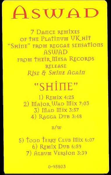 Aswad - Shine, Electronic, Dub, House, Leftfield, Ragga, 1994 - Mesa (2), US, Vinyl 1x 12", 33 ⅓ RPM, Maxi-Single