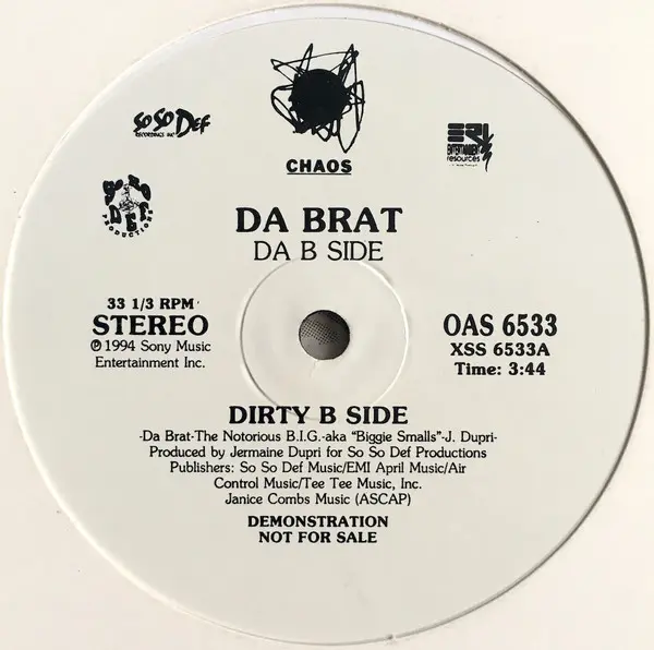 Da Brat - Da B Side, Hip Hop, 1994 - Columbia, US, Vinyl 1x 12", 33 ⅓ RPM, Promo