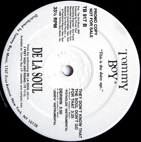 De La Soul - Jenifa (Taught Me) / Potholes In My Lawn, Hip Hop, 1988 - Tommy Boy, US, Vinyl 1x 12", 33 ⅓ RPM, Promo