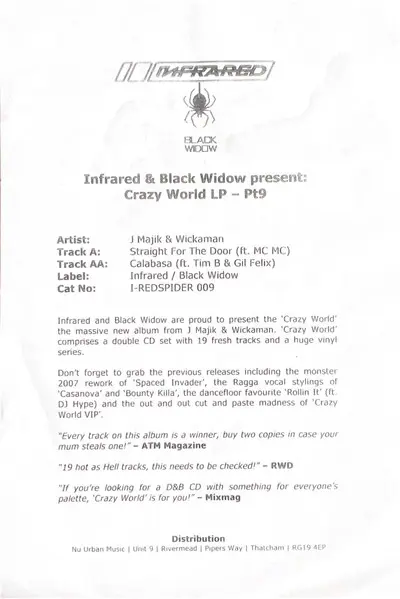 J Majik & Wickaman - Straight For The Door / Calabassa, Electronic, Drum n Bass, 2008 - Black Widow, UK, Vinyl 1x 12", White 