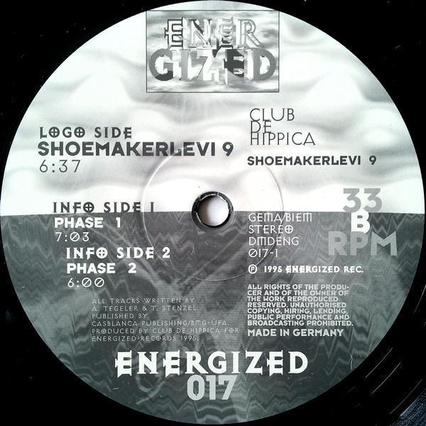 Club De Hippica - Shoemakerlevi 9, Electronic, Techno, 1995 - Energized Records, Germany, Vinyl 1x 12", 45 RPM, 33 ⅓ RPM