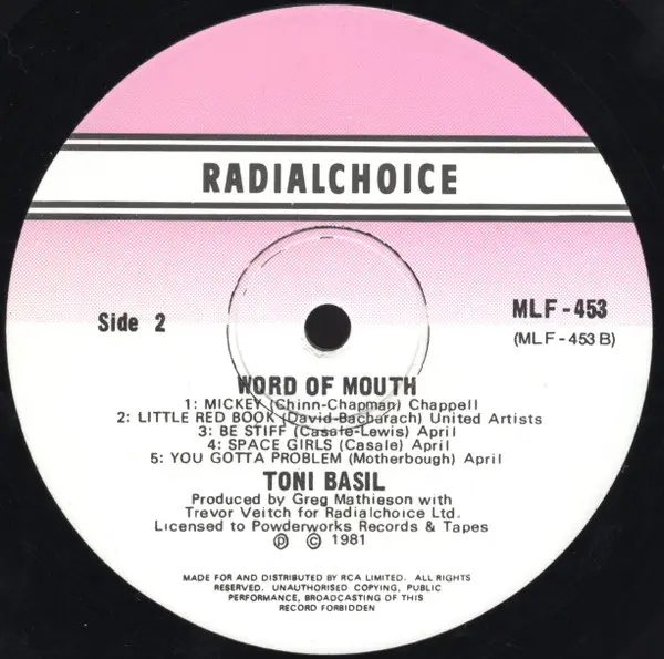 Toni Basil - Word Of Mouth, Electronic, Pop, Synth-pop, 1981 - Powderworks, Radialchoice, Australia, Vinyl 1x LP, Album