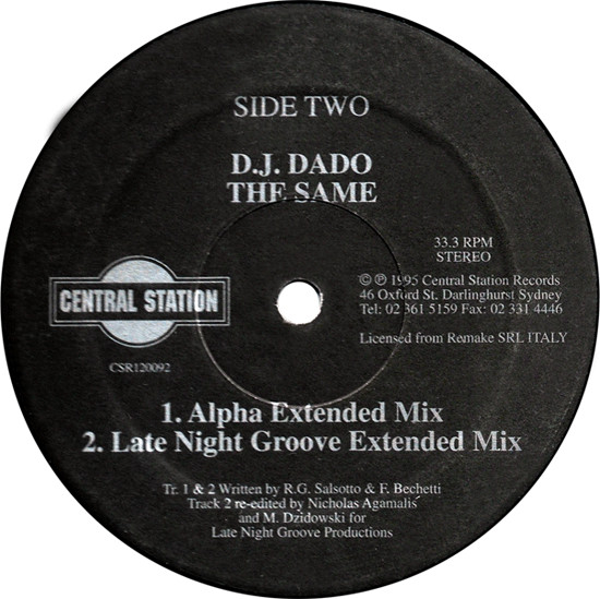 Hard Concert, The / DJ Dado - Break It Up / The Same, Electronic, Italodance, 1995 - Central Station, Australia, Vinyl 1x 12"