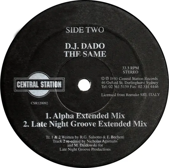 Hard Concert, The / DJ Dado - Break It Up / The Same, Electronic, Italodance, 1995 - Central Station, Australia, Vinyl 1x 12"