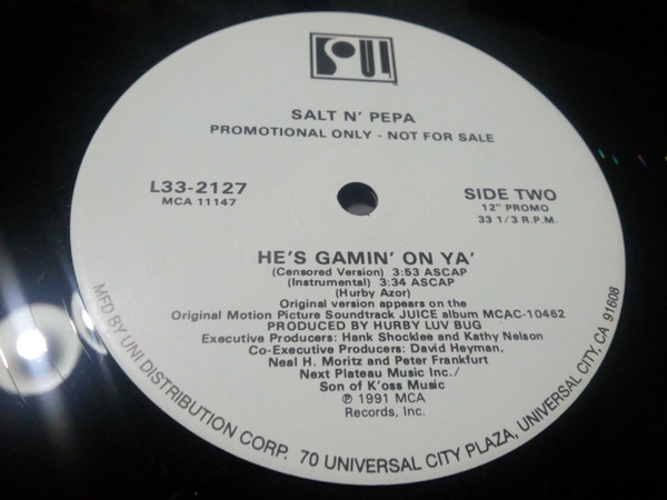 Salt 'N' Pepa - He's Gamin' On Ya', Hip Hop, 1991 - MCA Records, SOUL (7), US, Vinyl 1x 12", 33 ⅓ RPM, Single, Promo