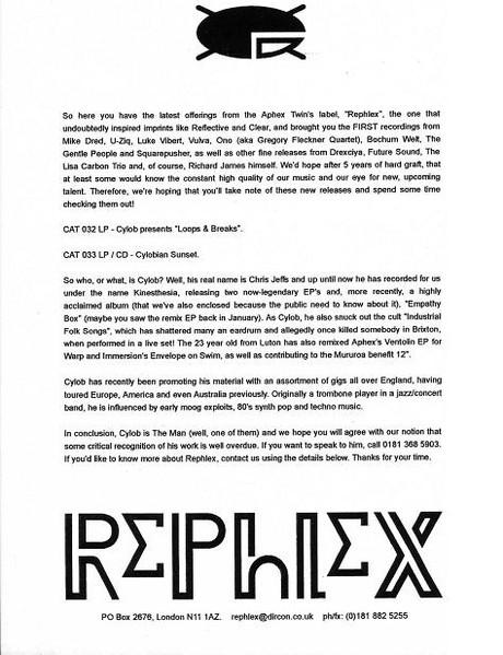 Cylob - Loops & Breaks, Electronic, Breakbeat, Breaks, Electro, 1996 - Rephlex, UK, Vinyl 2x LP, Album