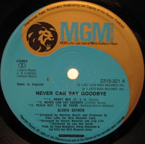 Album cover for Never Can Say Goodbye by Gloria Gaynor