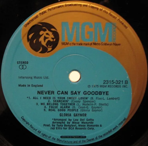 Album cover for Never Can Say Goodbye by Gloria Gaynor