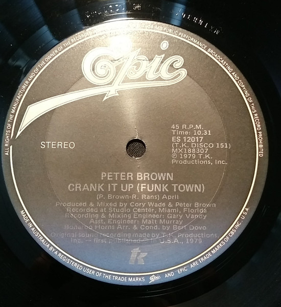 Peter Brown (2) - Crank It Up (Funk Town), Funk / Soul, Pop, Disco, 1979 - Epic, T.K. Records, Australia, Vinyl 1x 12"