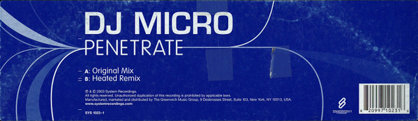 DJ Micro - Penetrate, Electronic, Breaks, House, Trance, 2003 - System Recordings, US, Vinyl 1x 12"