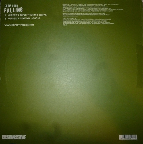 Chris Coco - Falling, Electronic, Progressive House, 2002 - Distinct'ive Records, UK, Vinyl 1x 12", 45 RPM