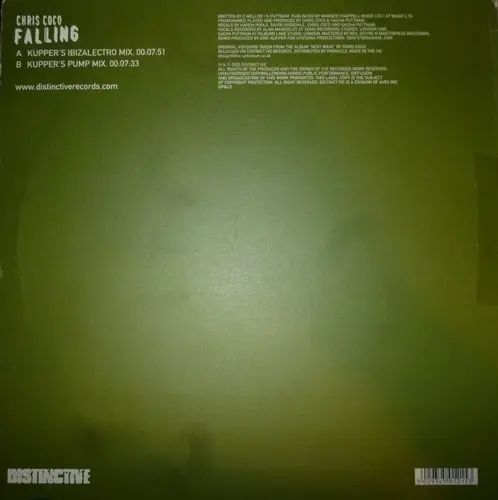 Chris Coco - Falling, Electronic, Progressive House, 2002 - Distinct'ive Records, UK, Vinyl 1x 12", 45 RPM