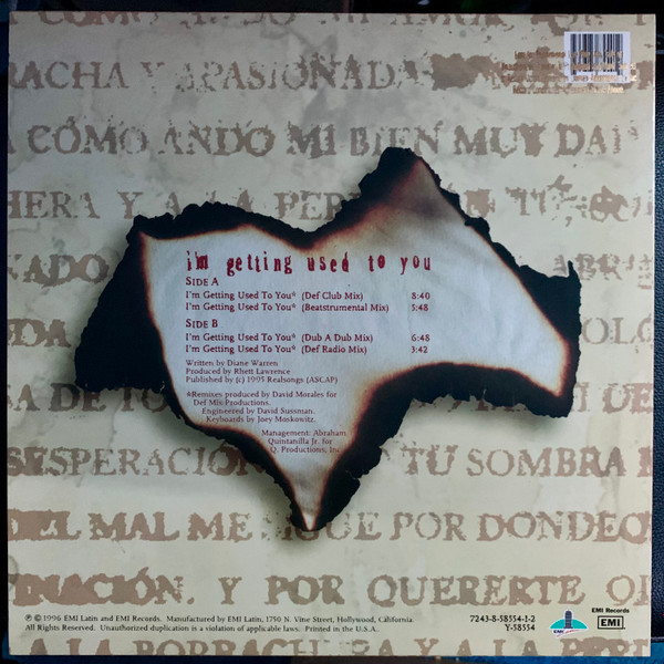 Selena - I'm Getting Used To You, Electronic, Dance-pop, House, 1996 - EMI, EMI Latin, US, Vinyl 1x 12", 33 ⅓ RPM, Stereo