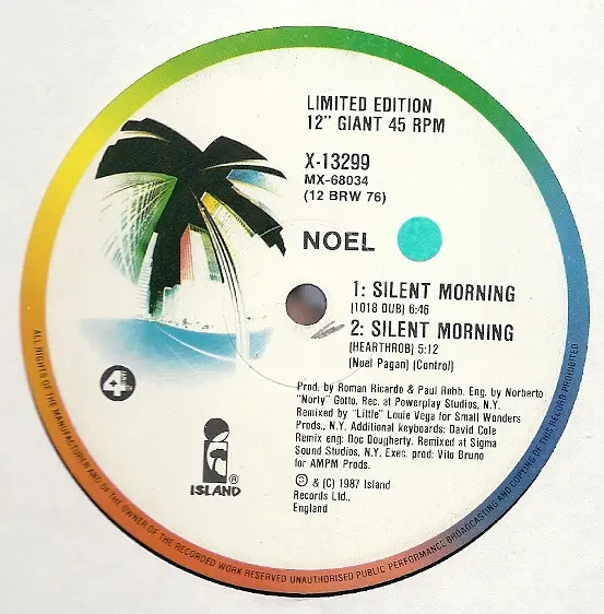 Noel - Silent Morning, Electronic, Funk / Soul, Freestyle, 1987 - 4th & Broadway, Island Records, Australia & New Zealand, Vi