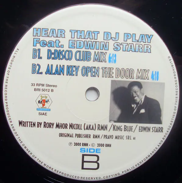 RMN Feat. Edwin Starr - Hear That Dj Play, Electronic, Euro House, 2000 - Baby Records International, Italy, Vinyl 1x 12", 33