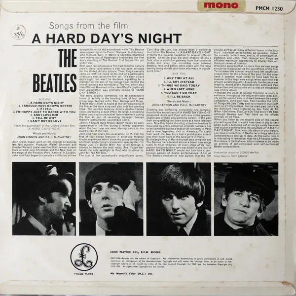 Beatles, The - A Hard Day's Night, Rock, Stage & Screen, Pop Rock, Soundtrack, Parlophone, New Zealand, Vinyl 1x LP, Album, R