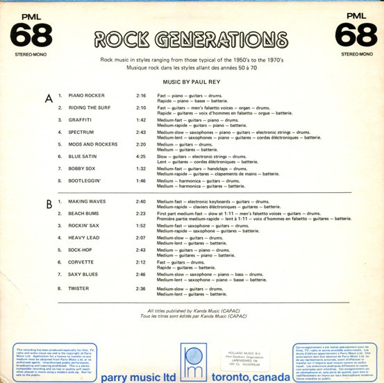 Paul Rey - Rock Generations, Jazz, Rock, Stage & Screen, Jazz-Rock, 1983 - Parry Music Ltd, Canada, Vinyl 1x LP