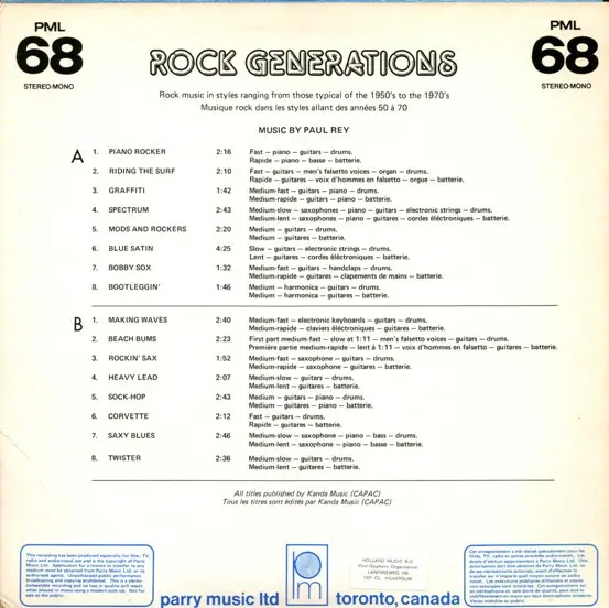 Paul Rey - Rock Generations, Jazz, Rock, Stage & Screen, Jazz-Rock, 1983 - Parry Music Ltd, Canada, Vinyl 1x LP