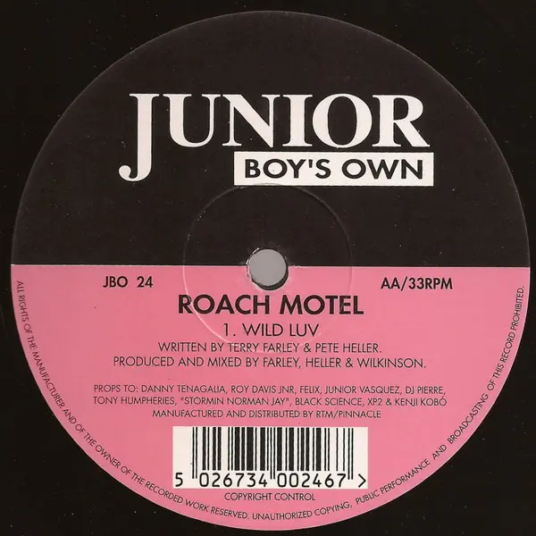 Roach Motel - Happy Bizzness / Wild Luv, Electronic, House, 1994 - Junior Boy's Own, UK, Vinyl 1x 12", 33 ⅓ RPM