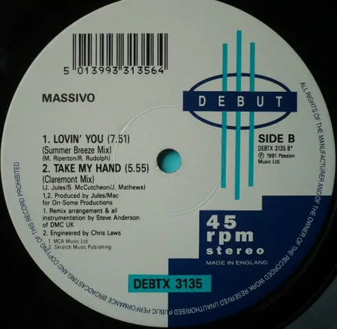 Massivo - Take My Hand, Blues, Electronic, Downtempo, 1991 - Debut, UK, Vinyl 1x 12", 45 RPM