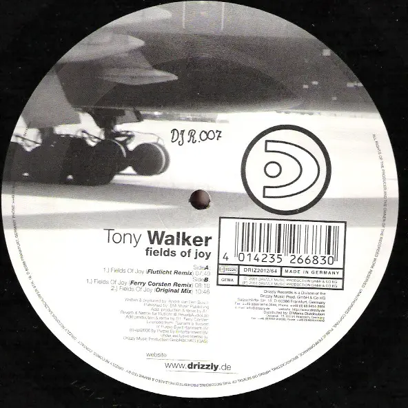 Tony Walker - Field Of Joy, Electronic, Trance, 2000 - Drizzly, Germany, Vinyl 1x 12", 33 ⅓ RPM, 45 RPM