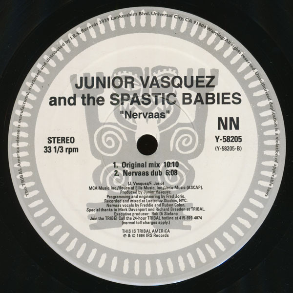 Junior Vasquez And Spastic Babies - Nervaas, Electronic, House, 1994 - Tribal America, US, Vinyl 1x 12", 33 ⅓ RPM, Single, St