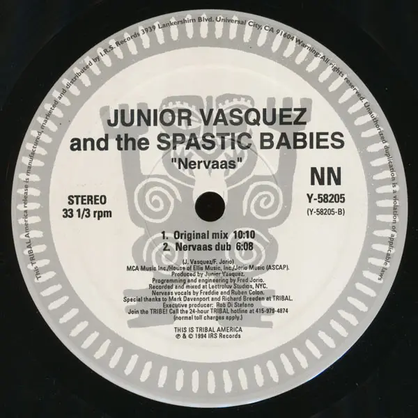 Junior Vasquez And Spastic Babies - Nervaas, Electronic, House, 1994 - Tribal America, US, Vinyl 1x 12", 33 ⅓ RPM, Single, St