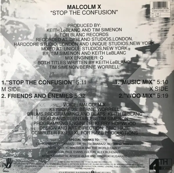 Malcolm X - Stop The Confusion, Electronic, Breaks, Electro, 1993 - 4th & Broadway, Island Records, UK, Vinyl 1x 12", 33 ⅓ RP
