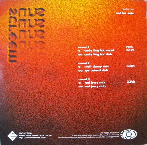 Sunscreem - Catch, Electronic, Trance, 1997 - Pulse-8 Records, UK, Vinyl 3x 12", 33 ⅓ RPM, Promo Blue/White Labels