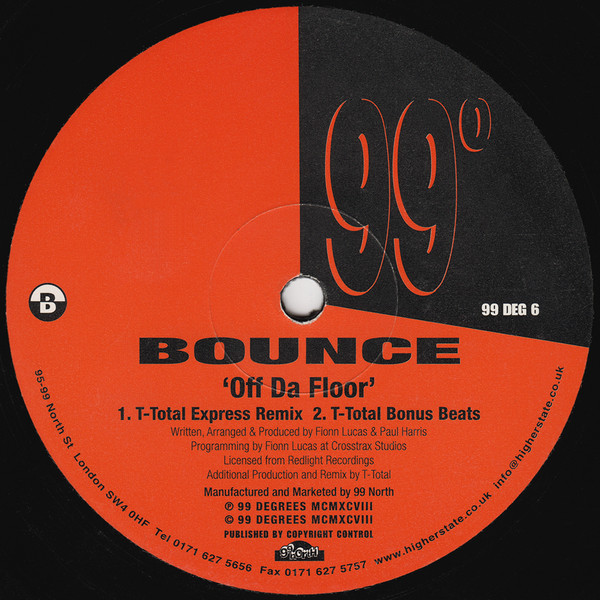 Bounce - Off Da Floor, Electronic, Progressive House, Techno, Tribal, 1998 - 99 Degrees, UK, Vinyl 1x 12"