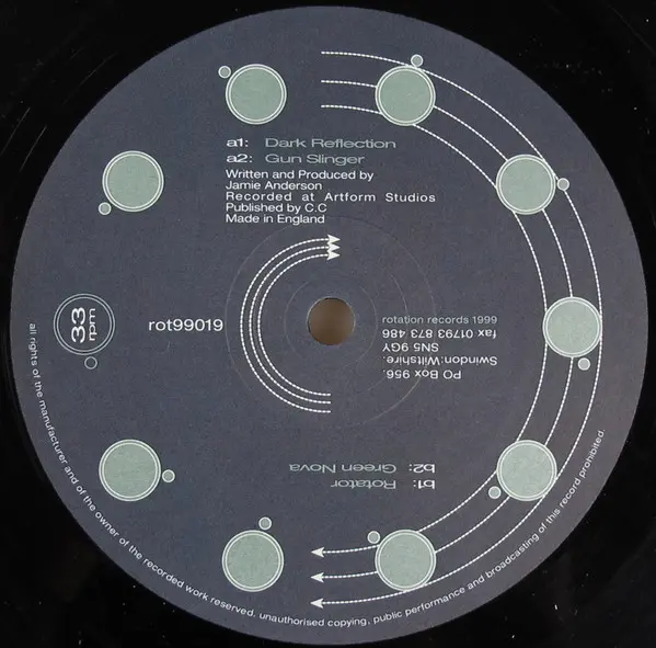 Jamie Anderson - Dark Reflection, Electronic, Techno, 1999 - Rotation Records, UK, Vinyl 1x 12", 33 ⅓ RPM