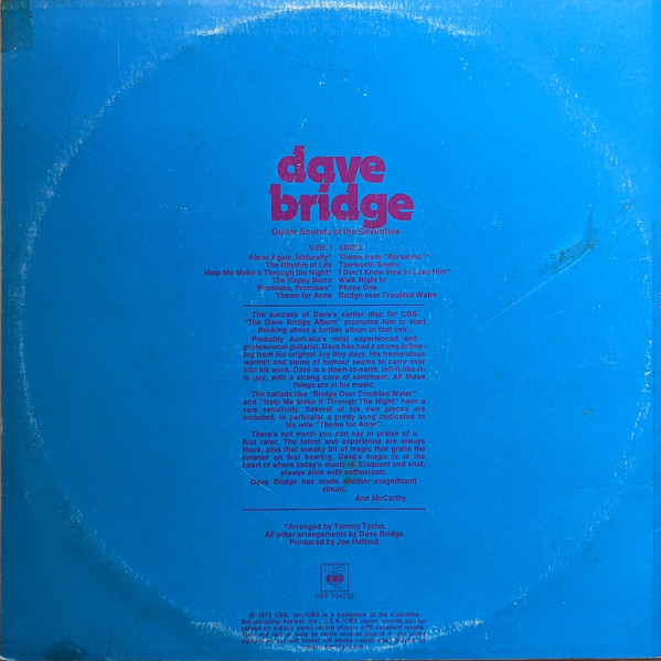 Dave Bridge - Guitar Sounds Of The Seventies, Blues, Funk / Soul, Rock, Surf, 1972 - CBS, Australia, Vinyl 1x LP, Album