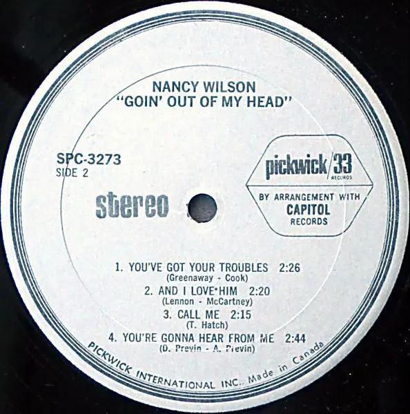 Nancy Wilson - Goin' Out Of My Head, Funk / Soul, Pop, Soul, Pickwick/33 Records, Canada, Vinyl 1x LP, Album, Reissue, Stereo