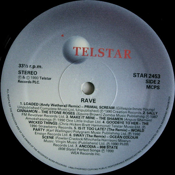 Various - Rave, Electronic, Rock, Alternative Rock, House, Indie Rock, Pop Rock, Techno, 1990 - Telstar, UK, Vinyl 1x LP, Com