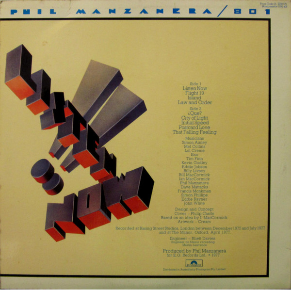 Phil Manzanera / 801 - Listen Now - 1977 - Fusion, Prog Rock - Polydor - Vinyl 1x LP, Album, Stereo