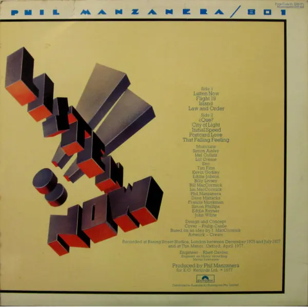 Phil Manzanera / 801 - Listen Now - 1977 - Fusion, Prog Rock - Polydor - Vinyl 1x LP, Album, Stereo